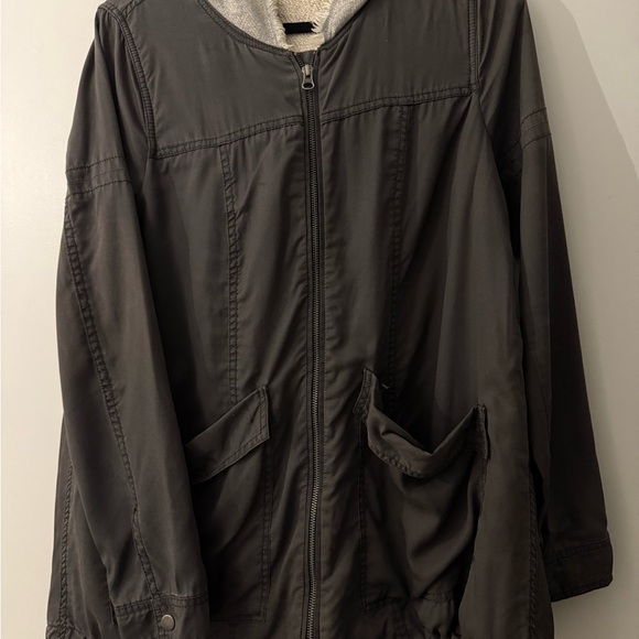 Free People Gray Hooded Utility Army Zip Up Lined Lightweight Tencel Jacket - Picture 1 of 10